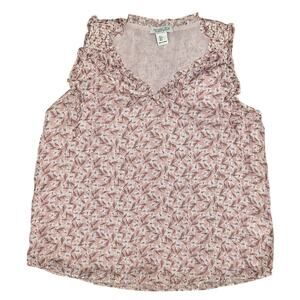 Rachel Zoe Sleeveless Ruffled Peach w/ Gold Thread Accents Floral Top Small